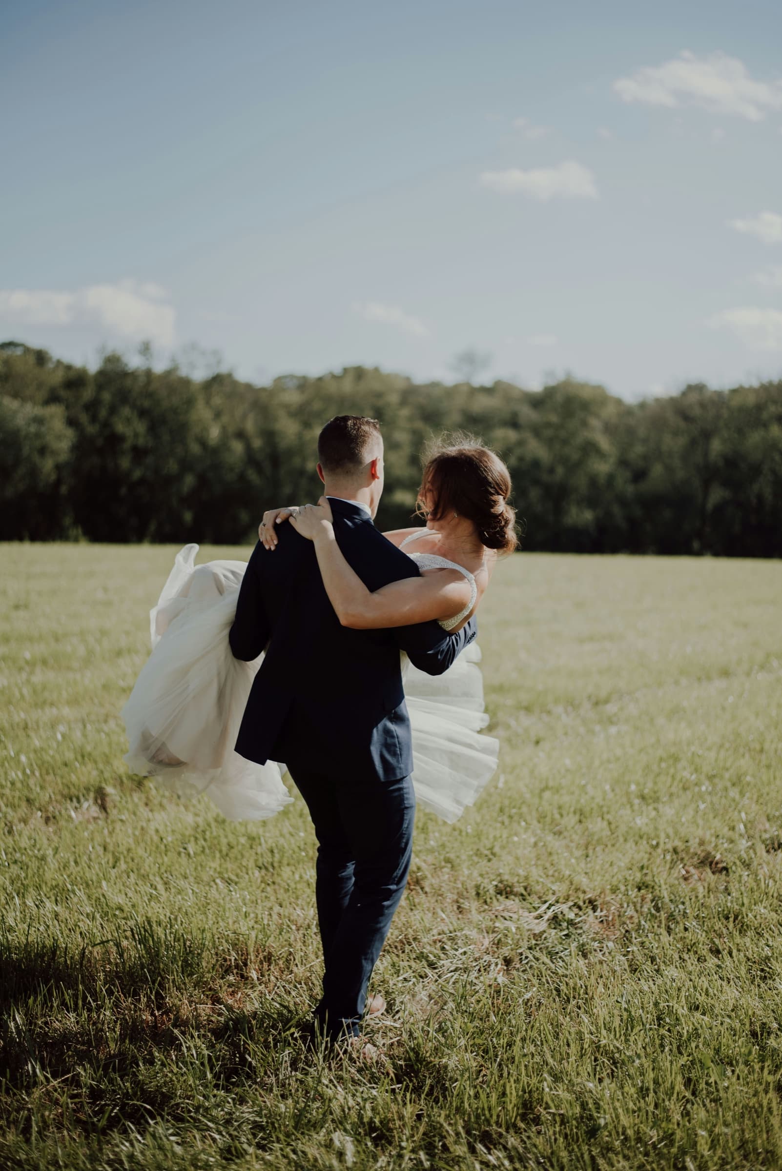 An engaged couple embracing